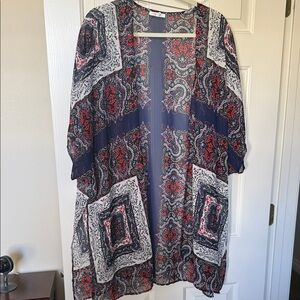 Maurices Red and Blue Paisley Kimono